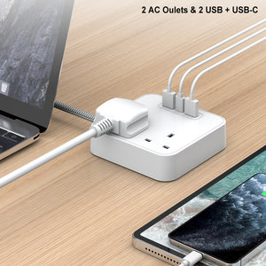 Mobilesteri マルチ充電拡張ソケット、USB C ポート、2 つの USB A ポート、2 ウェイコンセント付き